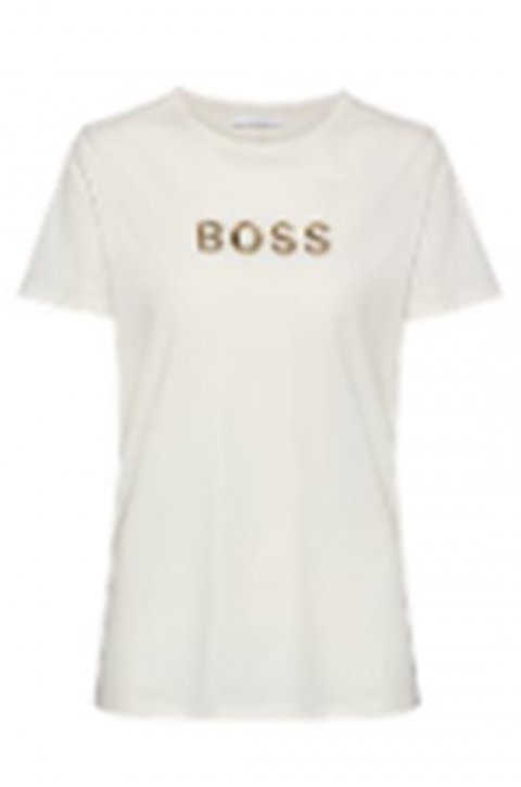 Hugo Boss Slim-Fit T-Shirt C_ELOGO_GOLD aus Baumwolle mit goldfarbenem Logo off white  118