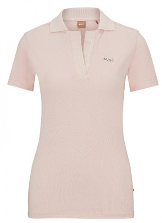 Boss Damen Poloshirt C_Etri mit offenen V-Kragen rosa 676