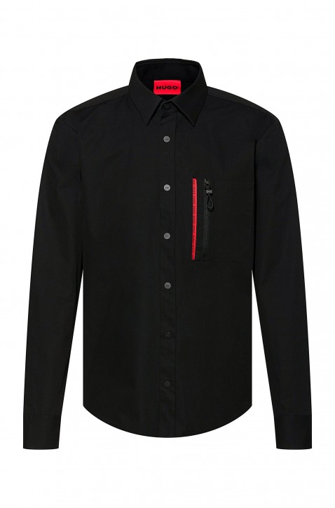 Hugo Slim-Fit Hemd EGAN aus Baumwolle mit Brusttasche mit Reißverschluss  schwarz 0001