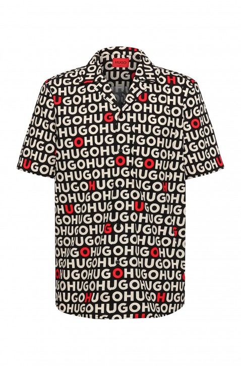 Hugo Relaxed-Fit Hemd Ellino aus Baumwoll-Canvas mit Logo-Print schwarz 001