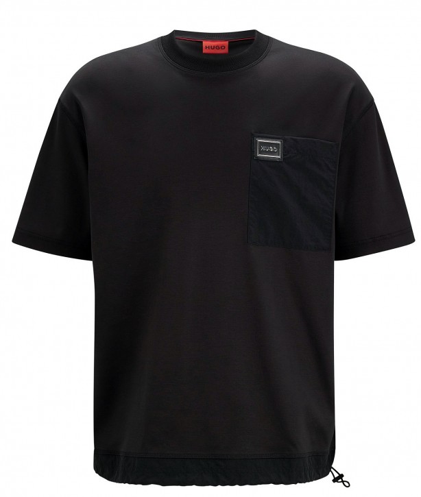 HUGO Relaxed-Fit T-Shirt Dangallo mit tonaler Tasche und Tunnelzug am Saum schwarz 001