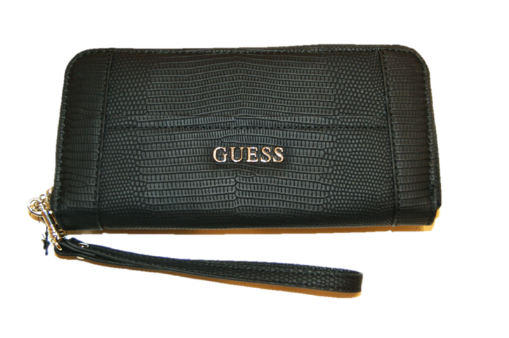 GUESS GELDBÖRSE DELANEY LARGE ZIPP FARBE SCHWARZ MIT STRUKTUR