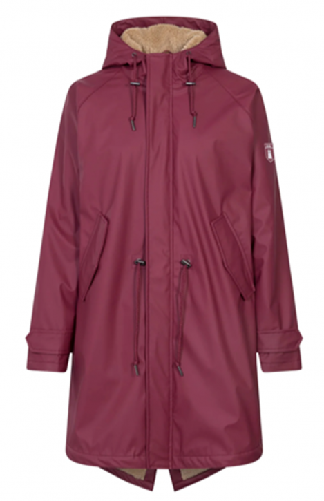 DERBE Travel Cozy Friese Tidaholm Damen Regenjacke gefüttert tibetan red / caramel 037 9817