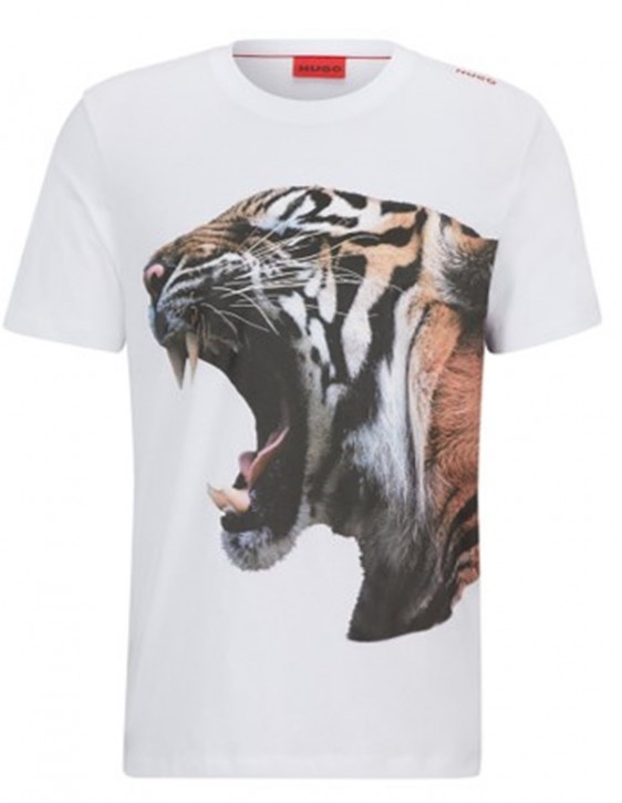 Hugo T-Shirt Digre aus Baumwoll-Jersey mit Tiger-Grafik weiß 100