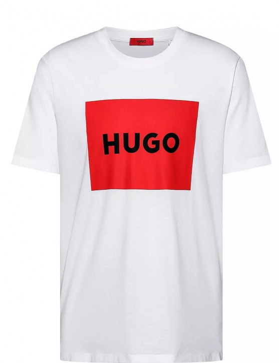 Hugo T-Shirt Dulive222 aus Baumwolle mit rotem Logo-Etikett Weiß 100
