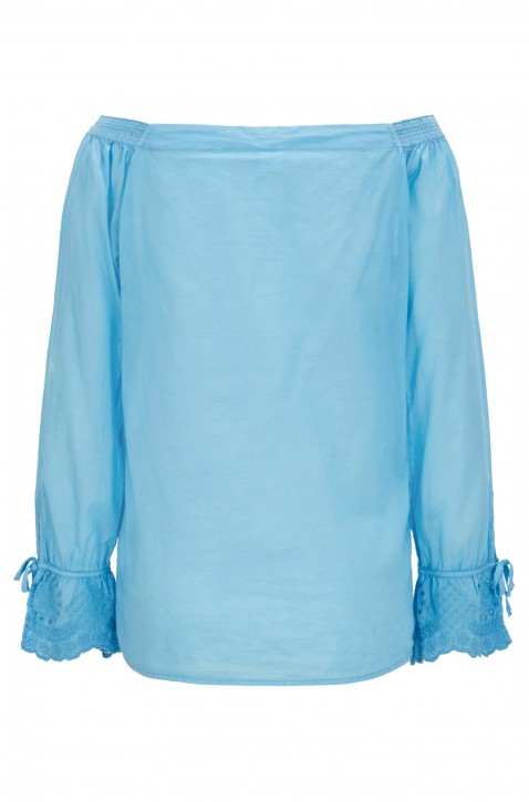 BOSS Schulterfreie Bluse Emoina aus Baumwolle mit bestickten Ärmelbündchen hellblau 451