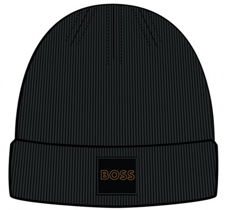 Hugo Boss Gerippte Mütze FOXXY-1 mit Logo-Aufnäher aus Silikon schwarz 001