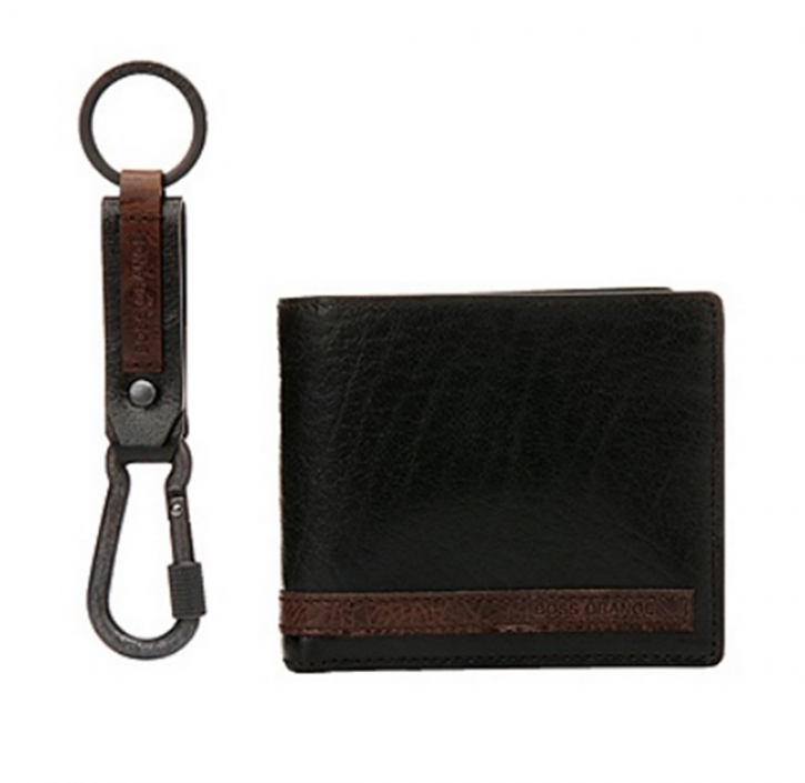 BOSS ORANGE SET GELDBÖRSE/SCHLÜSSELANHÄNGER GbQ16FW 400 COIN KEY FARBE SCHWARZ 001