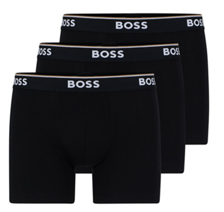 Boss Dreier-Pack BoxerBr 3P Power eng anliegende längere Boxershorts aus Stretch-Baumwolle mit Logos Farbe schwarz 001