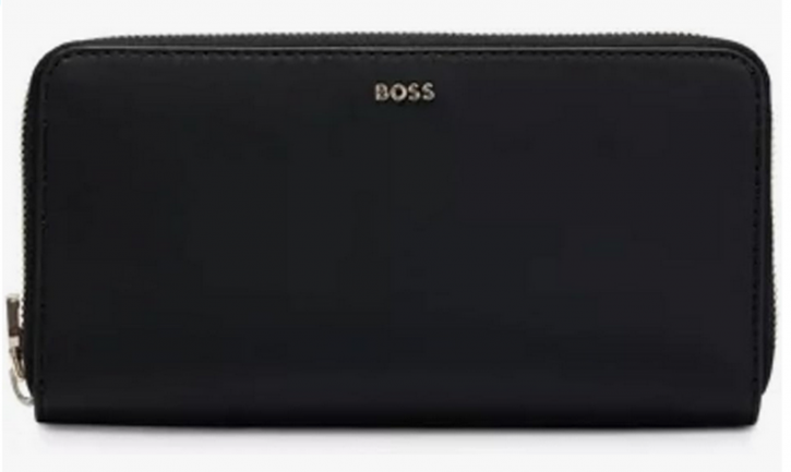 Boss Geldbörse Alyce Ziparound aus Leder mit Reißverschluss und Logo-Schriftzug schwarz 001