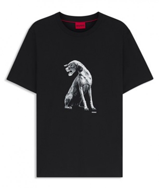 Hugo T-Shirt Didug aus Baumwoll-Jersey mit Hunde-Artwork schwarz 002