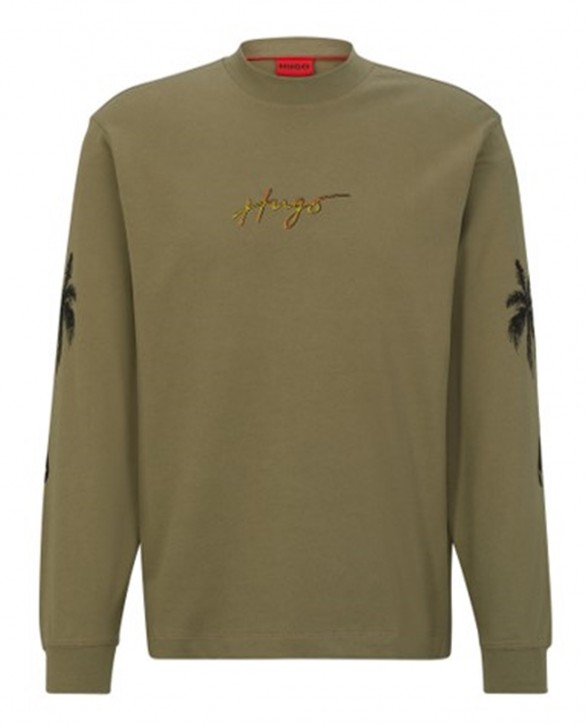 Hugo Longsleeve Damazonas aus Baumwoll-Jersey mit Palmen-Artwork und Logo grün 345