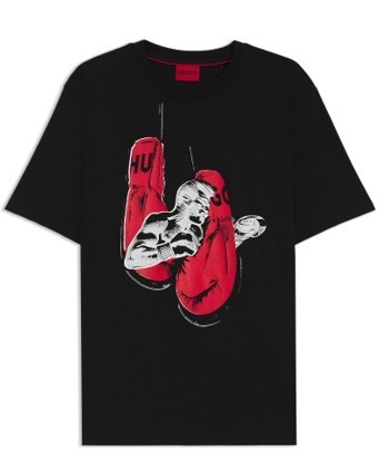 Hugo T-Shirt Diboxer aus Baumwoll-Jersey mit Box-Artwork schwarz 001