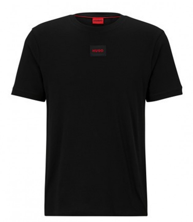 HUGO Baumwoll-T-Shirt Diragolino212 mit regulärer Passform und rotem Logo-Etikett schwarz 007
