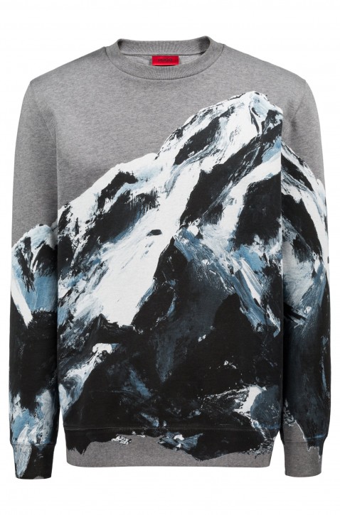 HUGO Oversized Sweatshirt DOUNTAIN aus Baumwolle mit Berg-Motiv