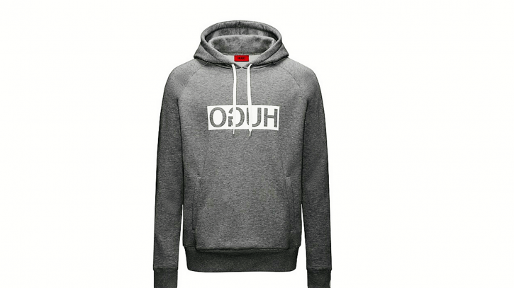 HUGO Kapuzenpullover D/unisex aus Baumwoll-Mix mit spiegelverkehrtem Logo Farbe grau 036