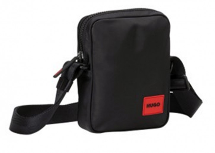 Hugo Reporter-Tasche Ethon_NS zip aus recyceltem Nylon mit rotem Logo-Label schwarz 002