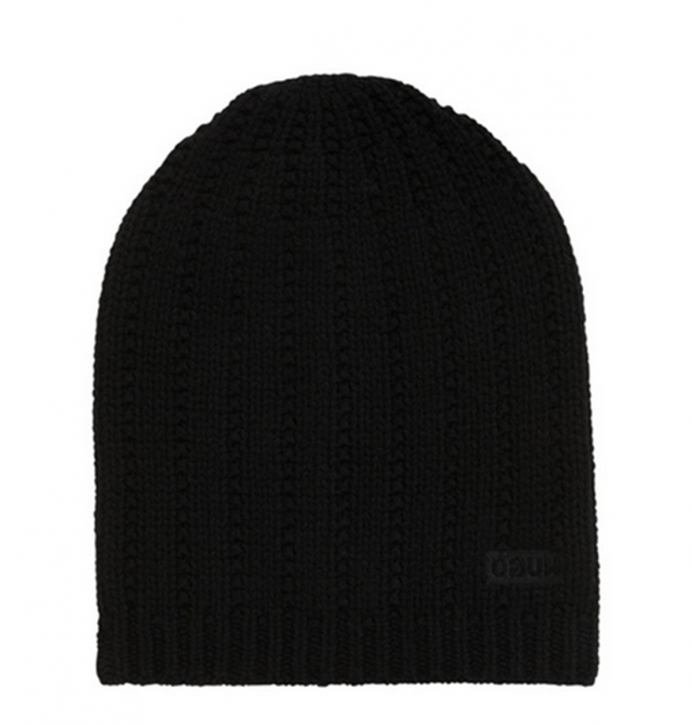HUGO Strukturierte Mütze XAFF aus Schurwolle Farbe schwarz 001