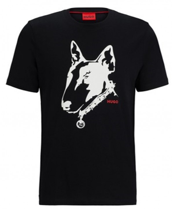 Hugo T-Shirt Dammock aus Baumwoll-Jersey mit Hunde-Artwork schwarz 001