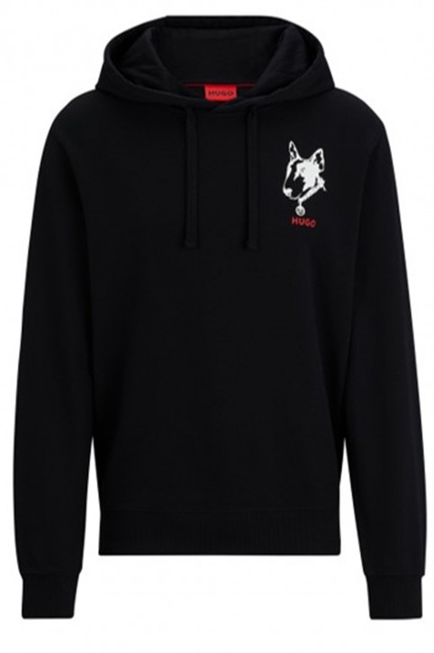 Hugo Relaxed-Fit Hoodie Dammico aus French Terry mit Hunde-Artwork schwarz 001