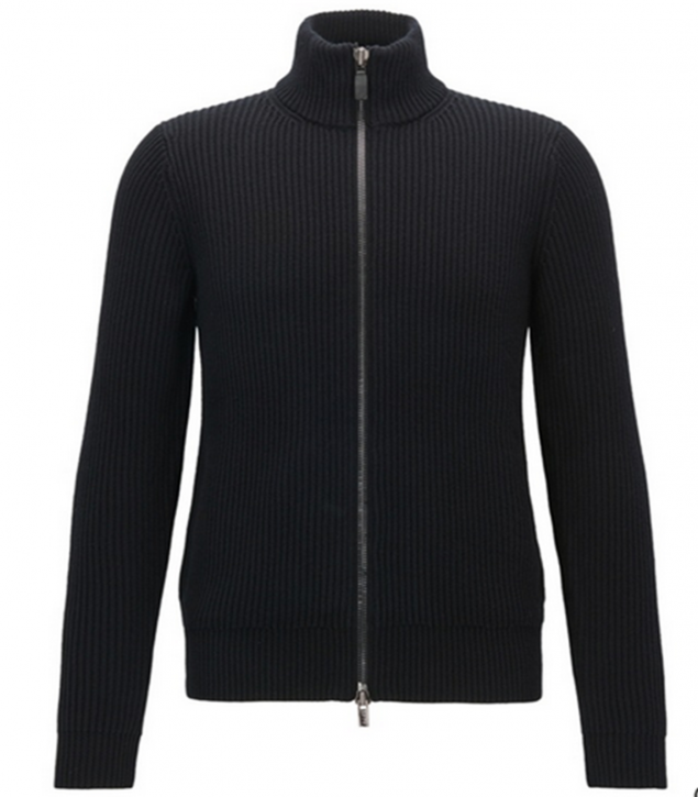 HUGO Regular-Fit Cardigan SAMBRE aus geripptem Baumwoll-Woll-Mix mit Reißverschluss Farbe schwarz 001