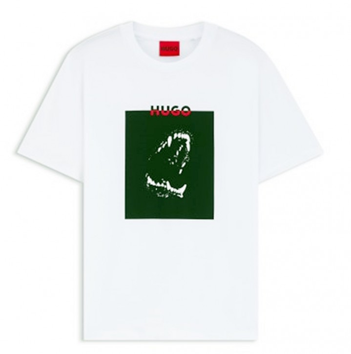 Hugo T-Shirt Dobero aus Baumwoll-Jersey mit Dobermann-Print weiß 100