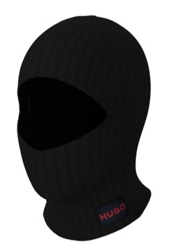 Hugo Unisex Warme Strickmütze Xala mit Nackenschutz, lässige einfarbige Farbe schwarz 001