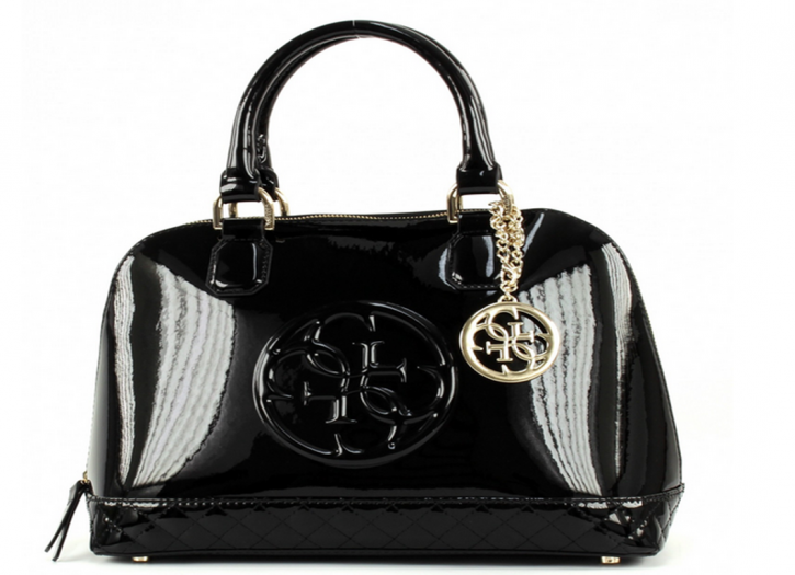 GUESS HANDTASCHE AMY 4G LOGO MEDIUM DOME SATCHEL FARBE LACKSCHWARZ