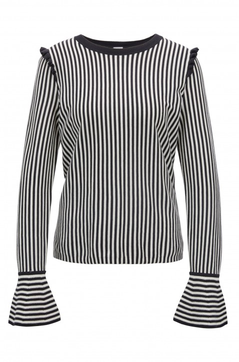 BOSS Gestreifter Pullover IDINDY aus Baumwoll-Mix mit Seide und Rüschen Farbe 480