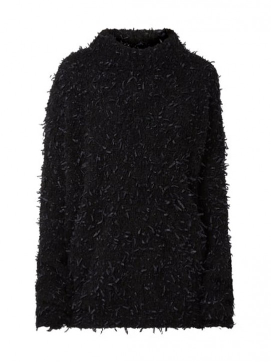 BOSS Regular fit Longpullover IHELENA in Boucléoptik mit Fransen schwarz 001