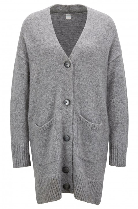 BOSS Langer Oversized Cardigan Ilollal mit überschnittenen Schultern silbergrau