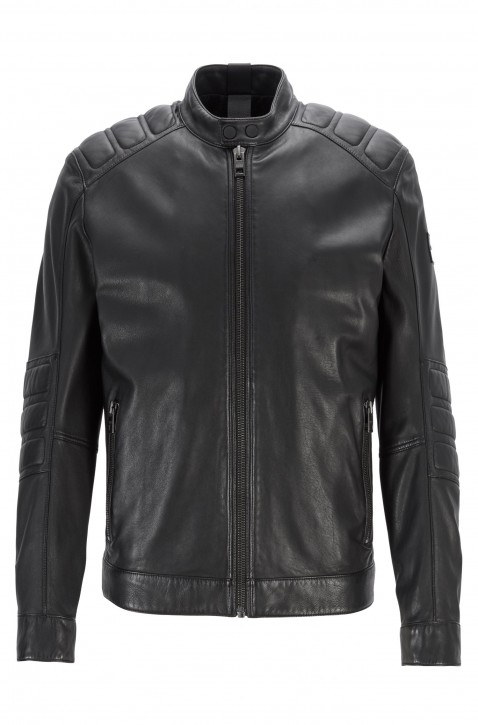HUGO BOSS Bikerjacke JAGSON2 aus Leder mit gesteppten Bahnen Farbe schwarz 001