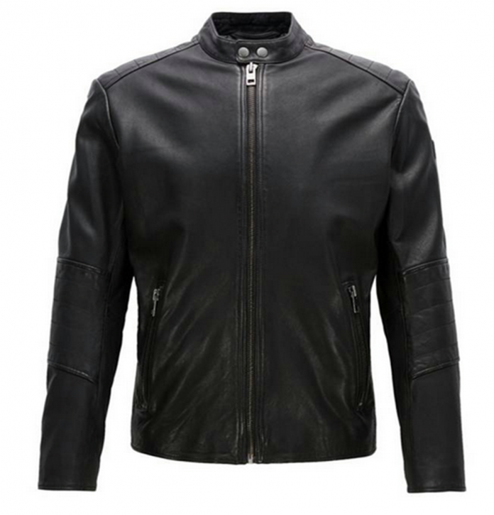 BOSS ORANGE Slim-Fit Biker Jacke JEEPER  aus behandeltem Leder Farbe schwarz 001