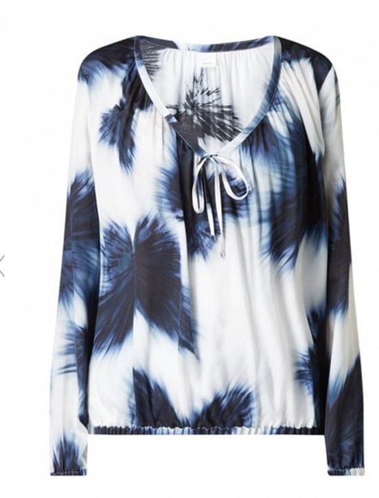 BOSS Bedruckte Seiden-Bluse Kamyga mit Ärmelbündchen dunkelblau 995