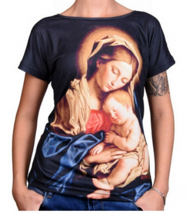 KETU JEANS Damen T-Shirt Frau mit Kind Farbe Dunkelblau