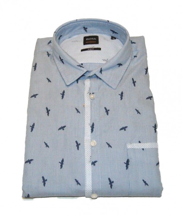 BOSS Muster Slim-Fit Hemd MAGNETON aus Baumwolle mit Kontrast-Details hellblau 461