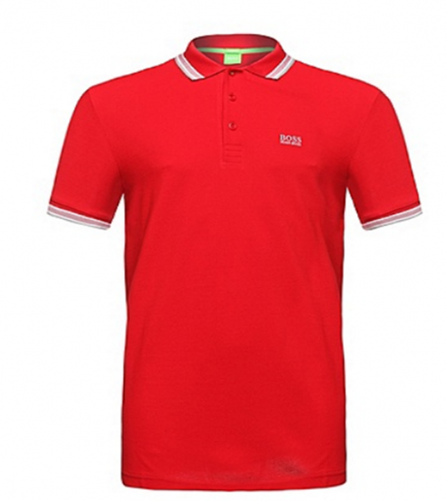 Hugo Boss Poloshirt Paddy aus Baumwoll-Piqué mit Streifen an Kragen und Ärmelbündchen Rot 610