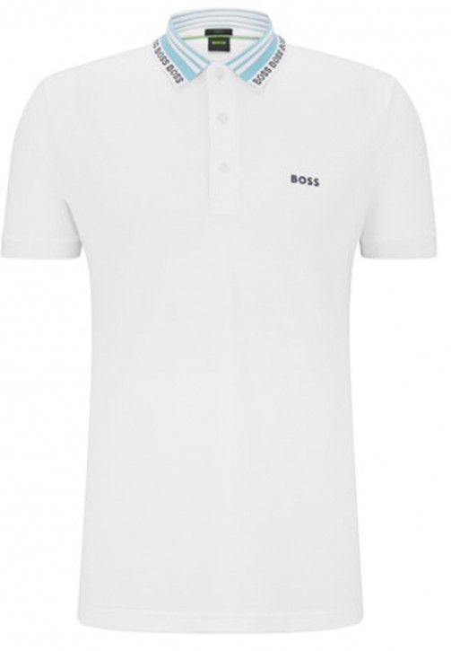 BOSS Herren Paule Slim-Fit Poloshirt aus Stretch-Baumwolle mit Logo-Einsätzen weiß 100 XXXL