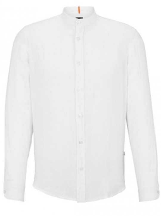 Boss Regular-Fit Hemd Race_1 aus reinem Leinen mit charakteristischem Detail weiß 100