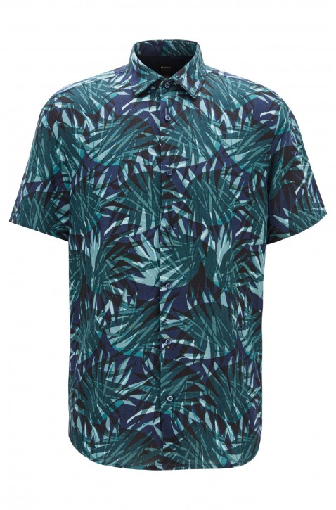 BOSS Regular-Fit Hemd RASH aus Leinen-Mix mit Blätter-Print