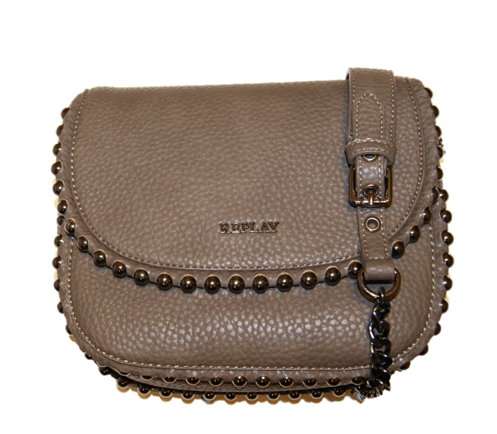 REPLAY Nietenbesetzte Kunstleder Umhängetasche Farbe taupe