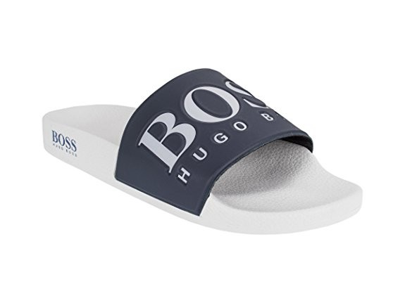 BOSS Bade-Slipper SOLAR_SLIDE_LOGO aus Material-Mix mit Boss Logo blau 060