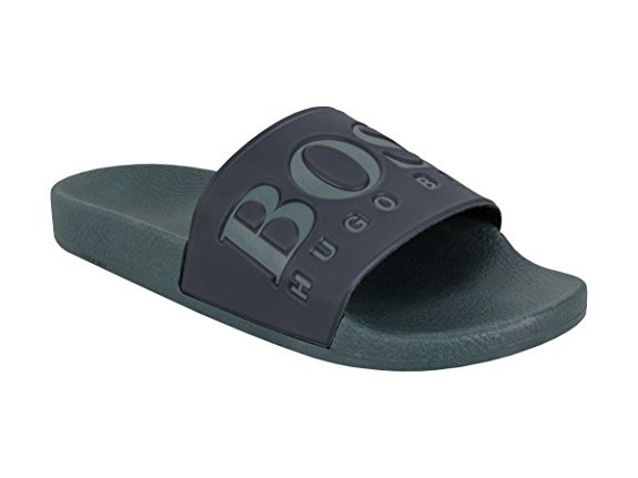 BOSS Bade-Slipper SOLAR_SLIDE_LOGO aus Material-Mix mit Boss Logo dunkelgrün  340