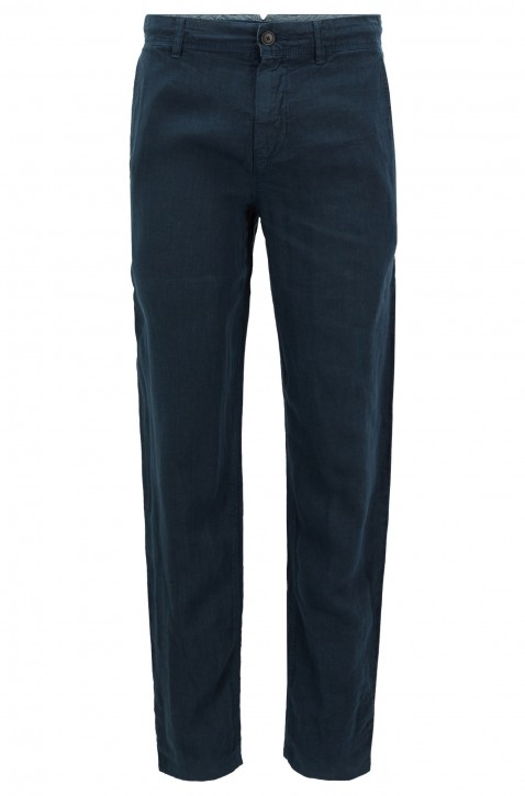 BOSS Tapered-Fit Hose Stapered4-D aus überfärbtem Leinen dunkelblau 404