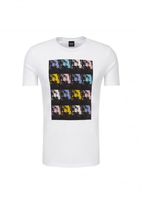 BOSS Regular-Fit T-Shirt Tarjo 2 aus Baumwoll-Jersey mit Palmen-Print weiss 100