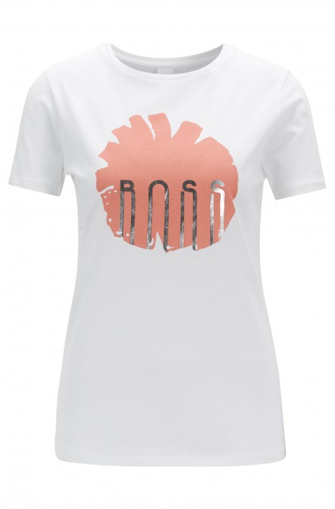 BOSS T-Shirt TEBLOSSOM aus Baumwolle mit Blumenprint und Folien-Detail weiss 100