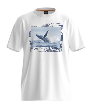 Boss T-Shirt Te_Dunetrace aus Baumwoll-Jersey mit Foto-Print weiß 100