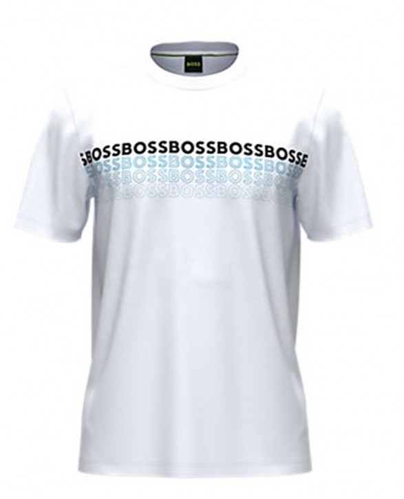 Boss T-Shirt Tee2 mit Rundhalsausschnitt und mehrfarbigem Logo-Print auf der Brust weiß 100