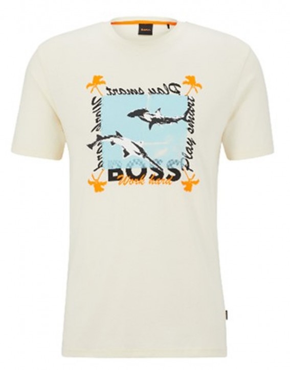 Boss Regular-Fit T-Shirt TeeShark aus Baumwoll-Jersey mit Artwork der Saison beige 277