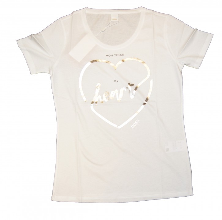 BOSS Slim-Fit T-Shirt Temoncoeur aus Baumwolle mit Herz-Print weiss 100 S